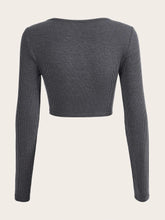 EZwear Rhinestone Metal Decor Scoop Neck Asymmetrical Hem Crop Tee